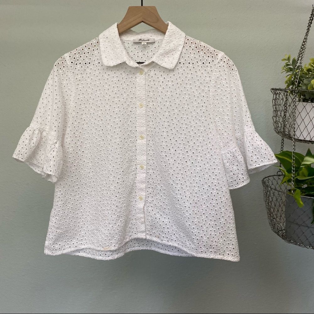 Madewell Eyelet Bell-Sleeve Shirt in White - Picture 5 of 8